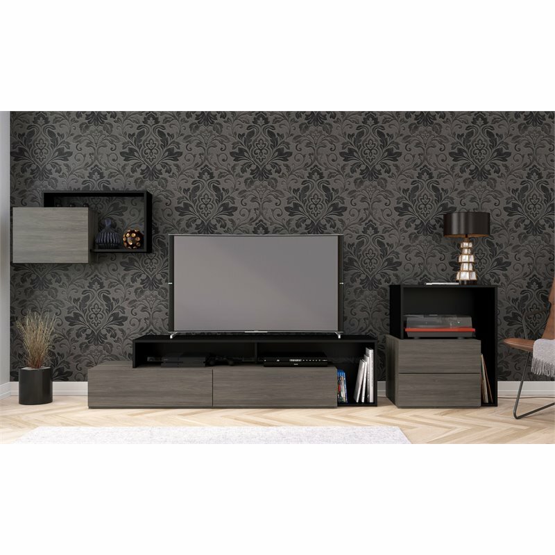 Nexera 112045 Damask TV Stand 72inch Bark Gray and Black eBay