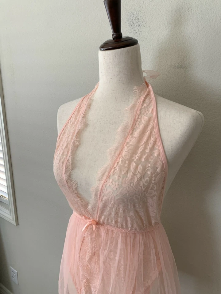 Dreamgirl Sz OS с бретелью через шею погружения кружева плюшевый с прикрепленный Flyaway юбка розовый 11513 - Изображение 4 из 4