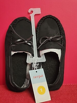 Cat & Jack Boys Lionel Moccasin Faux Suede House Slipper, Black, Size 1