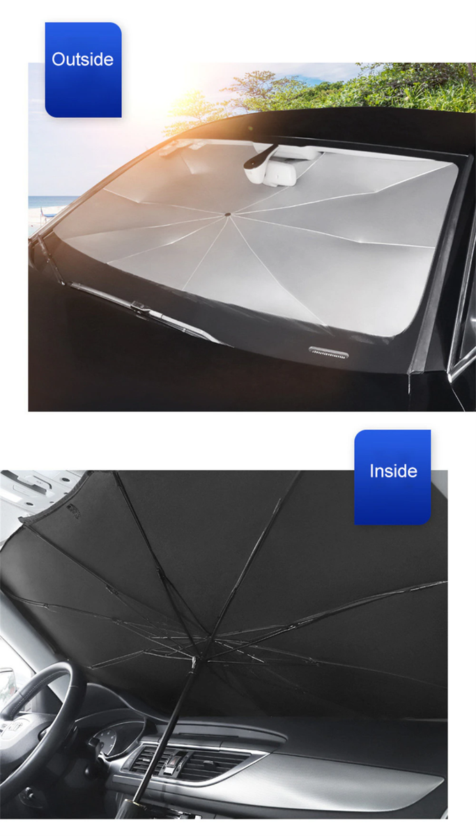 Car Windshield Sunshade Umbrella, 57"x30" Foldable Auto Umbrella Sun Shade Cover, UV Rays Block Coating Car Windshield Cover, Car Front Window Heat