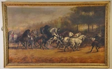 ROSA BONHEUR Attr Original Vintage Signed Horse Fair Landscape Portrait Painting