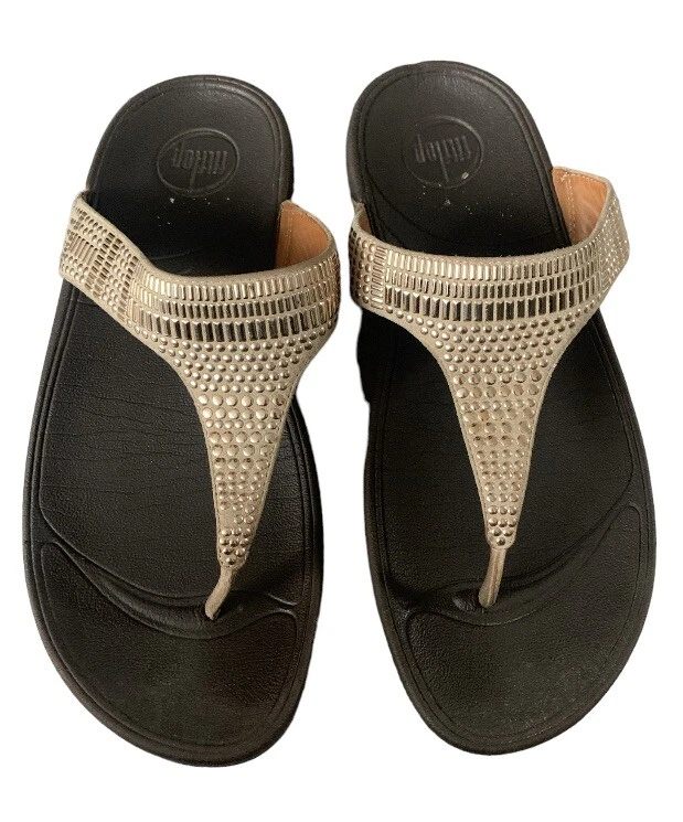 Fitflop Aztec Chada Gold Beige Embellished Toning Sandals Size 6 Used