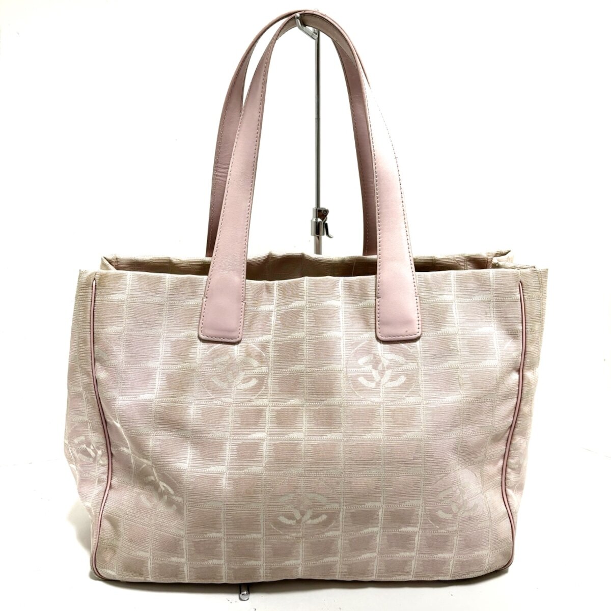 Auth CHANEL New Travel Line Tote MM - Pink Cream Nylon