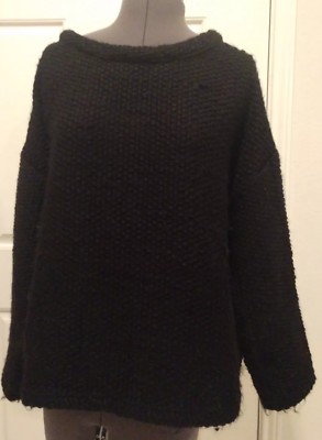 Koch Womens Seed-Stitch Pullover Long Sleeve Sweater Black oversized size Small