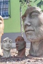 SKULPTUR Gartenfigur Gesicht klein Steinguss Frau Mann VIDROFLOR Engel Fee Elfe 