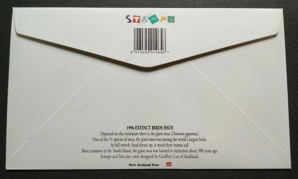 1996 New Zealand Extinct Birds Giant Moa Mini-Sheet MS on FDC - Image 3 of 3