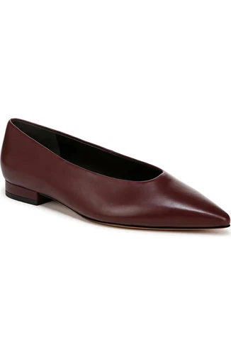 $350 Vince Isabel Pointed Toe Flat LEATHER POINTY DEEP CHERRY BURGUNDY 7.5 (DC5)
