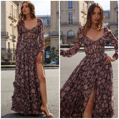 V. Chapman Carmella Corset Maxi Dress Chocolate Peony Floral Size 2 NWT