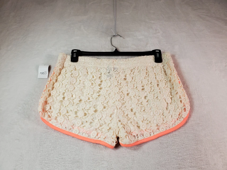 rue21 短裤女式 XL Ecru 钩针编织 100% 棉衬里松紧腰抽绳 — 第 2/4 张图片