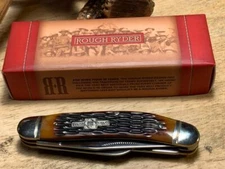Rough Ryder Amber Jigged Bone Sowbelly Stockman 3 3/4" Pocket Knife RR080