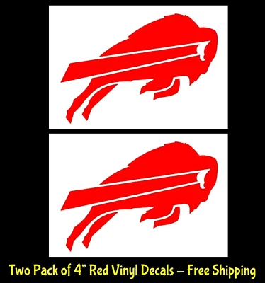 SIGNAGE CAFE Buffalo Bills Two Pack 4" Red Vinyl Decals Car Truck Windows Laptop Tablet