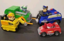 PAW PATROL Rocky Recycling Chase Police Marshall Fire Dozer Truck w/Figures Lot