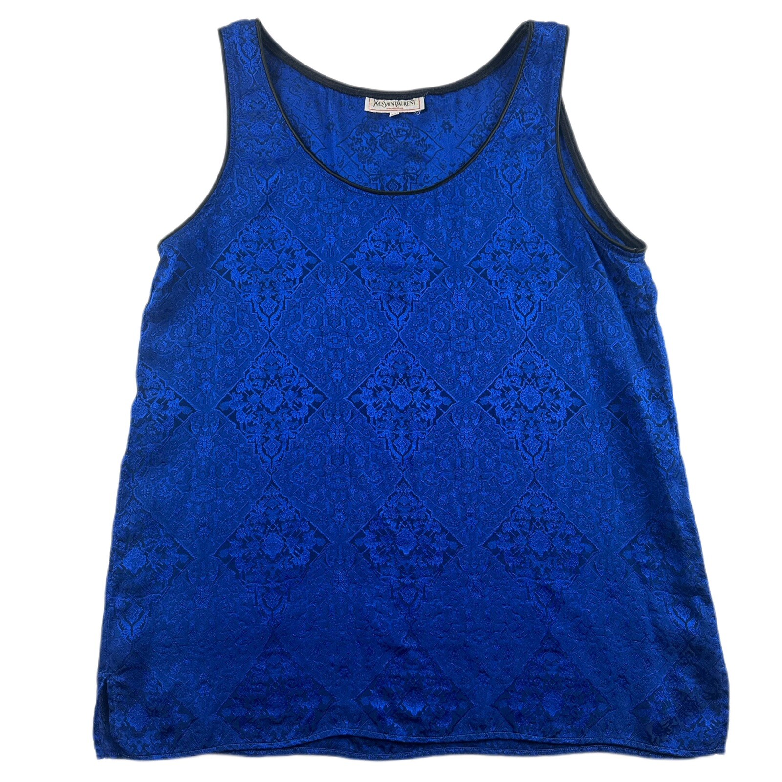 Canotta Yves Saint Laurent Variation donna taglia 40 blu jacquard vintage 1990