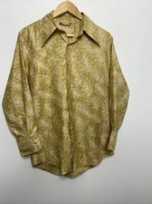 Vintage 70s Allan Lewis Woman S Hippie Disco Shirt Yellow Psychedelic