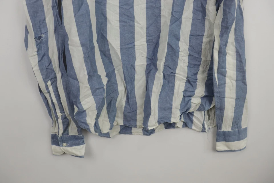 Suit Supply Blue & White Striped Linen Blend Collared Dress Shirt Size 30 / 40 - Image 3 of 4