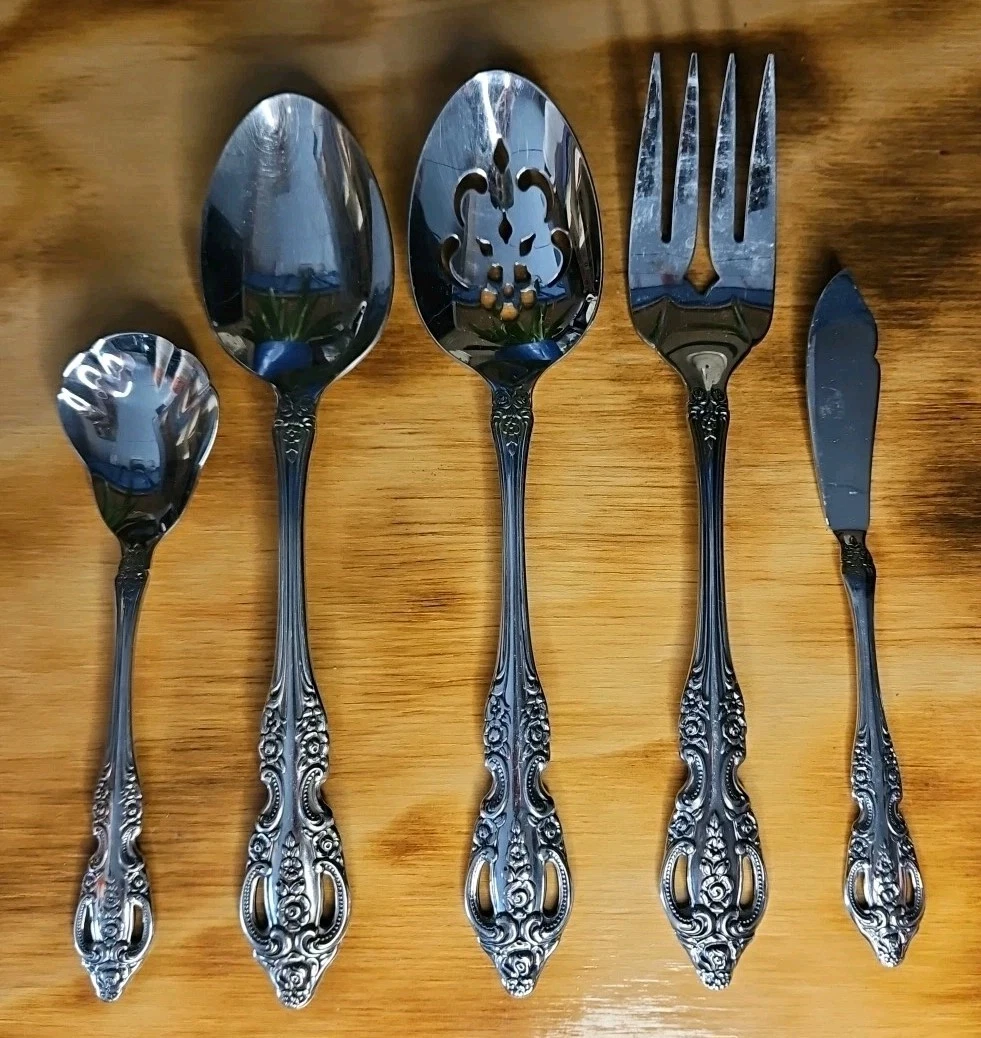 Vtg Stainless SSS Oneida Renoir Pembrooke 5 Pc Hostess Set Flatware