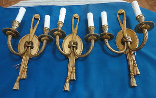 Vintage Set Of 3 French Style Rope/Tassel Wall Sconces Spain gold tone
