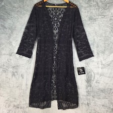 Womens Kimono Small Black Sheer Floral Lace Duster Boho Whimsigoth Dark Romantic