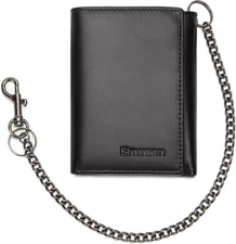 Mens Wallet with Chain, Genuine Leather Trifold Wallet RFID Blocking Anti-Theft