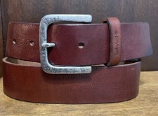 VTG Timberland Brown Leather Belt Sz32 1-3/16  Wide Logo Bkl  Keeper Read Desc