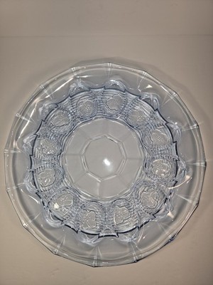 Anchor Hocking Avalon Blue Deviled Egg Plate Tray 12 Well Pressed Glass