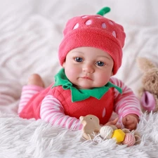 BABESIDE 15" Realistic Baby Doll Girl w/ Strawberry Clothes, Bottle, Pacifier...