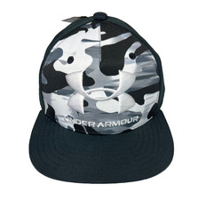 Under Armour Camo Hat Cap Boys Youth OSFM Snapback Adjustable Black White Gray