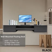 60" Wall Mounted Desk 120lbs load Floating Desk W/ Keyboard Tray For Office Home