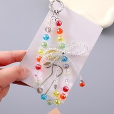 Bowknot Keychain Phone Charm Chain Beaded Phone Lanyard for Girl Bag Backpacks
