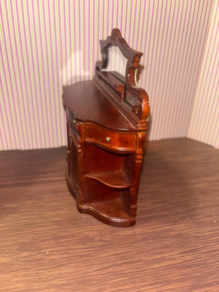 Casa de Muñecas Miniaturas Bespaq Caoba Aparador Hutch con Espejo, Escala 1:12 Foto 4 de 4