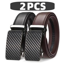Genuine Leather Belt 3.5cm Automatic Ratchet Buckle Men's Cuttable Waist Belts