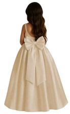 Glossy Satin Princess Ball Gown Spaghetti Strap Flower Girl Dress 4 Champagne