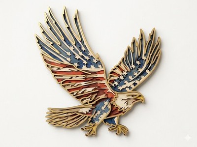 3D Adler SVG/Patriotischer Papierschnitt 24 Zoll Amerikanische Flagge Weißkop...