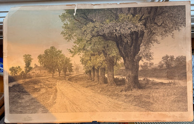 ANTQ 1890 Ernest C Rost Hand-Colored Etching | Pastoral Landscape Farmhouse