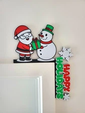 Happy Holidays Santa & Snowman Sign – Cute Christmas Decoration