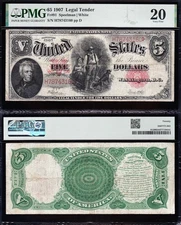 NICE Bold & Crisp VF 1907 $5 "WOODCHOPPER" US Legal Tender Note! PMG 20! 43160