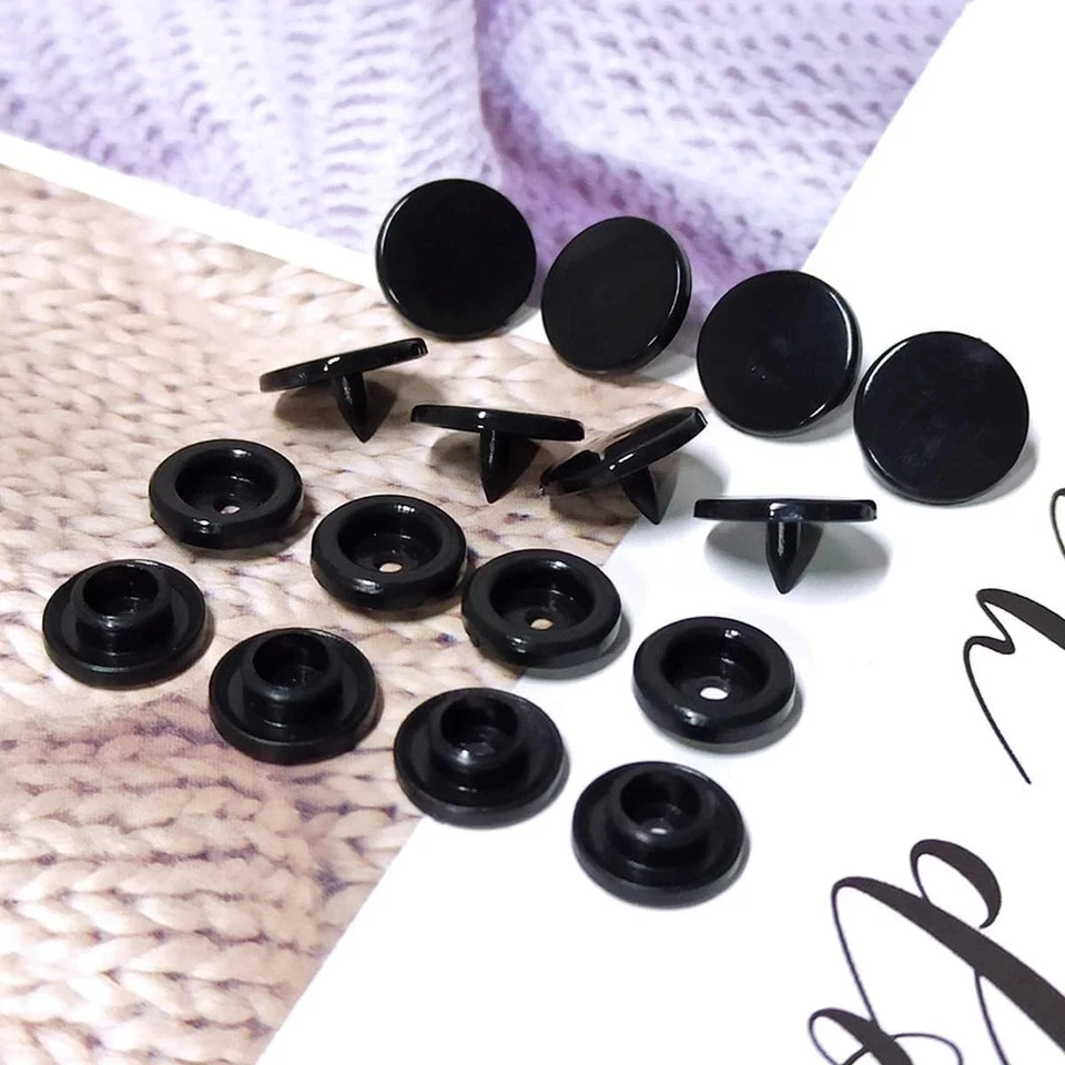 100 Sets T5 Plastic Snaps Round Resin Buttons for Clothing Black - Image 4 of 4