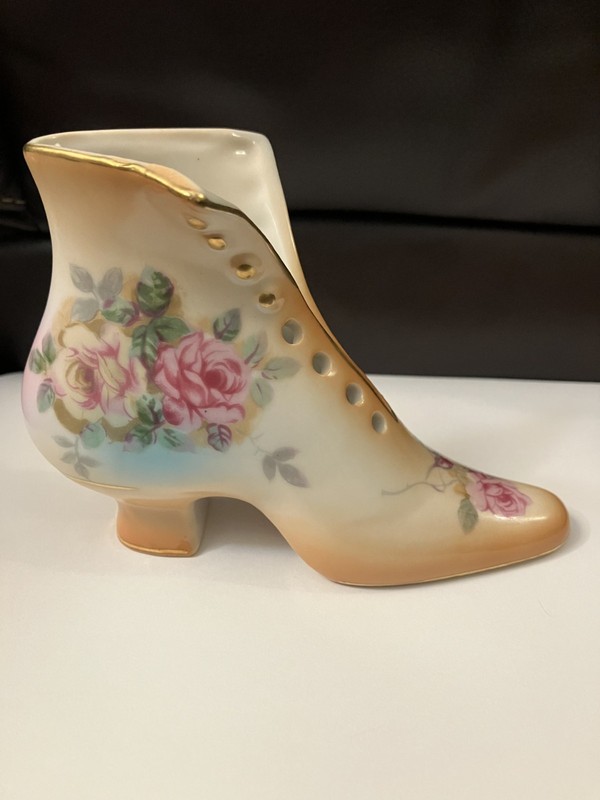 Vintage RS Victorian Style Womens Porcelain Floral Shoe Boot pretty