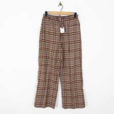 Free People Hudson Canyon Trousers XS 6 8 Grey Brown Check Plaid Wide Leg NEW