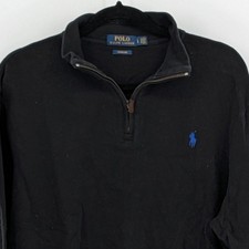 Polo Ralph Lauren 135 Large Black Pullover Blue Pony Estate Rib Quarter Zip