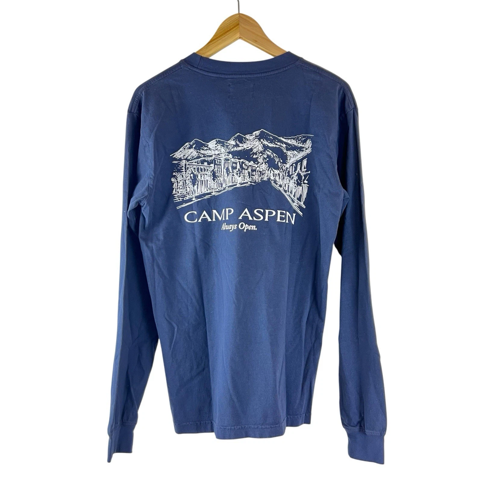 Camp Aspen Shirt Mens Size S Long Sleeve Pocket Midnight Blue Crew Neck Cotton