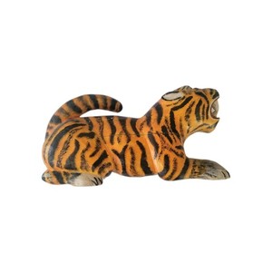 VINTAGE TIGER Wood Carved FIGURINE SCULPTURE HANDMADE JUNGLE ANIMAL DECOR Mcm 
