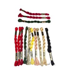 DMC Pearl Cotton Thread Lot 13 Skeins Size 5  3 France Red Green Neutrals Black