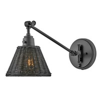 Wandlampe Rattan Metall E27 Verstellbar Schwenkbar Schwarz Leselampe Wandleuchte