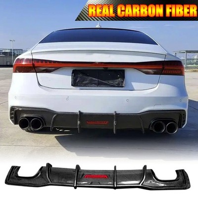 Fit for Audi S7 A7 S Line C8 19-24 REAL CARBON Rear Bumper Diffuser Lip W/Light