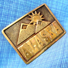 Alaska Belt Buckle Sun  Mountains State Vtg 1977 Adezy Denver    .NOX973