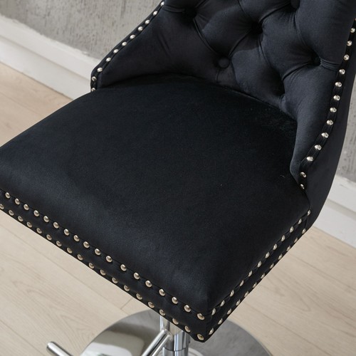 Set/2 Luxury Swivel Kitchen Barstools 25-33"Adjustable Thick Chrome Velvet Black - Picture 13 of 22