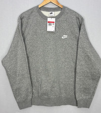 Nike Sportswear Club Fleece Sweatshirt Mens Heather Gray Crew Neck Outdoor Large