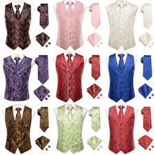 Blue Gold Green Mens Waistcoat Regular Fit V-Neck Vest Tie Hankie Cufflinks Set