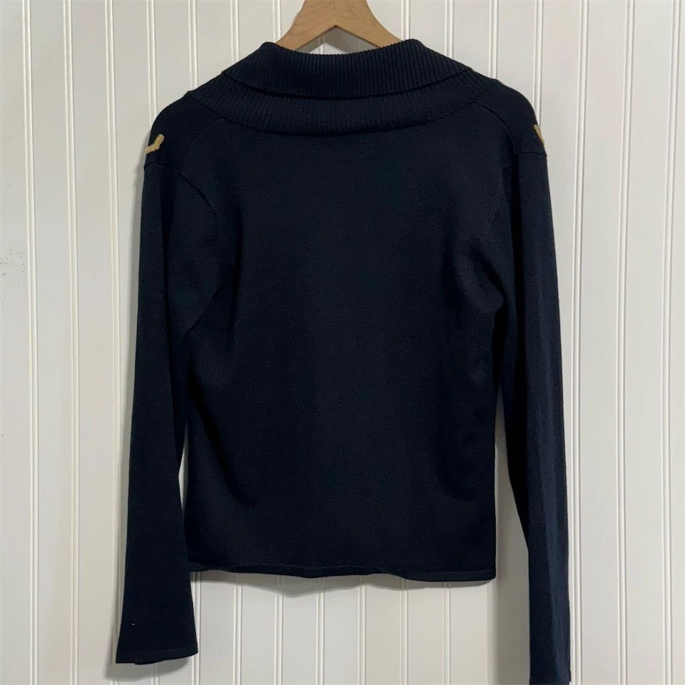 Cárdigan Suéter Vintage Carducci Cuello Chal M Negro Dorado Adornado Western Foto 3 de 4